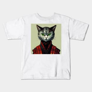 Cat Ninja Samurai Cute Armor Neko Kids T-Shirt